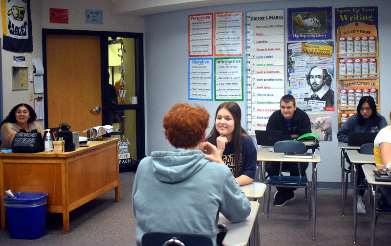 Mrs. Craw's second period honors class during a Romeo and Juliet speed-date. (Picture by Mia Torres)