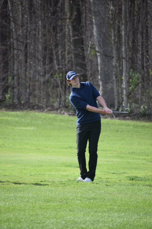Golfer watches shot