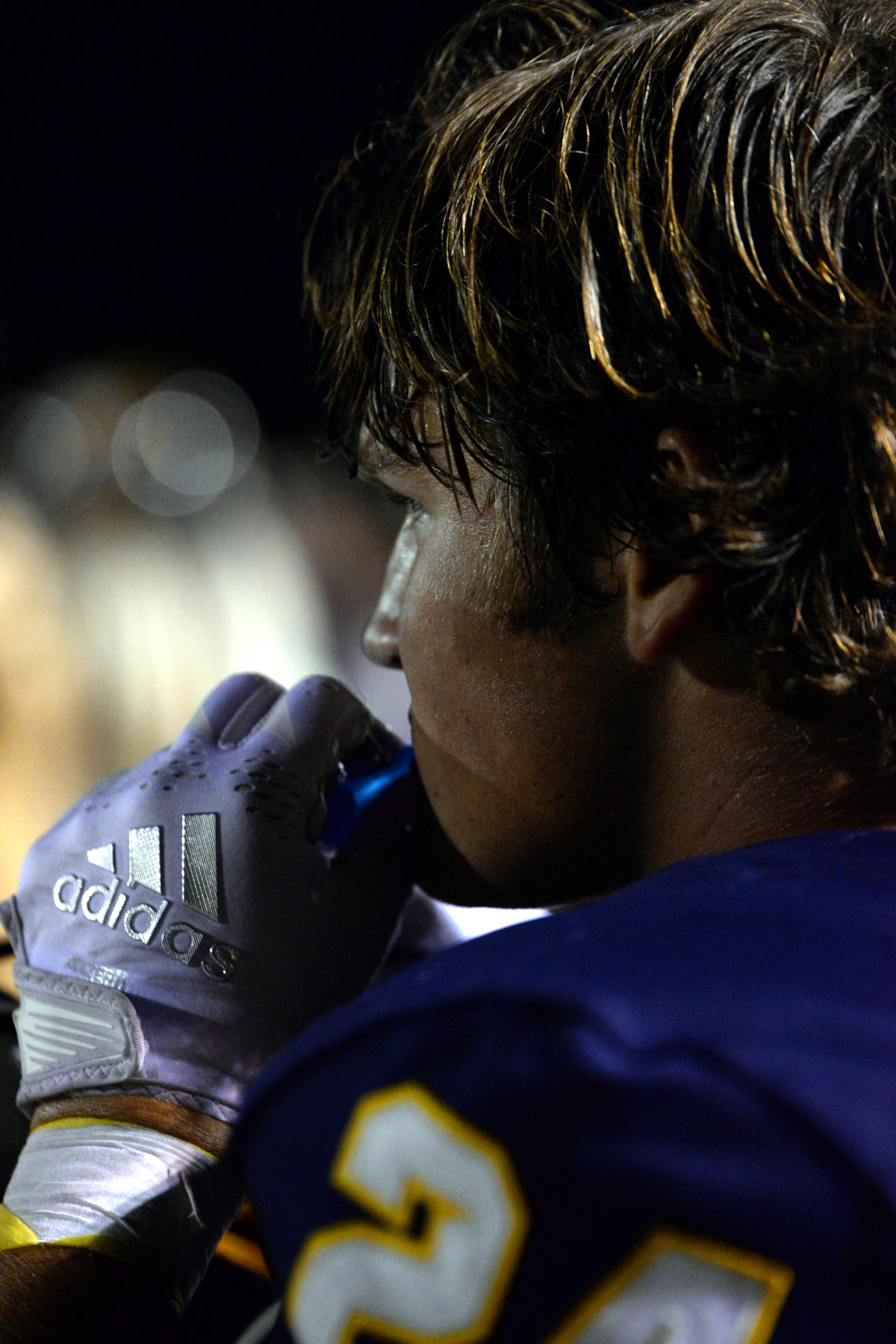Football player alone closeup