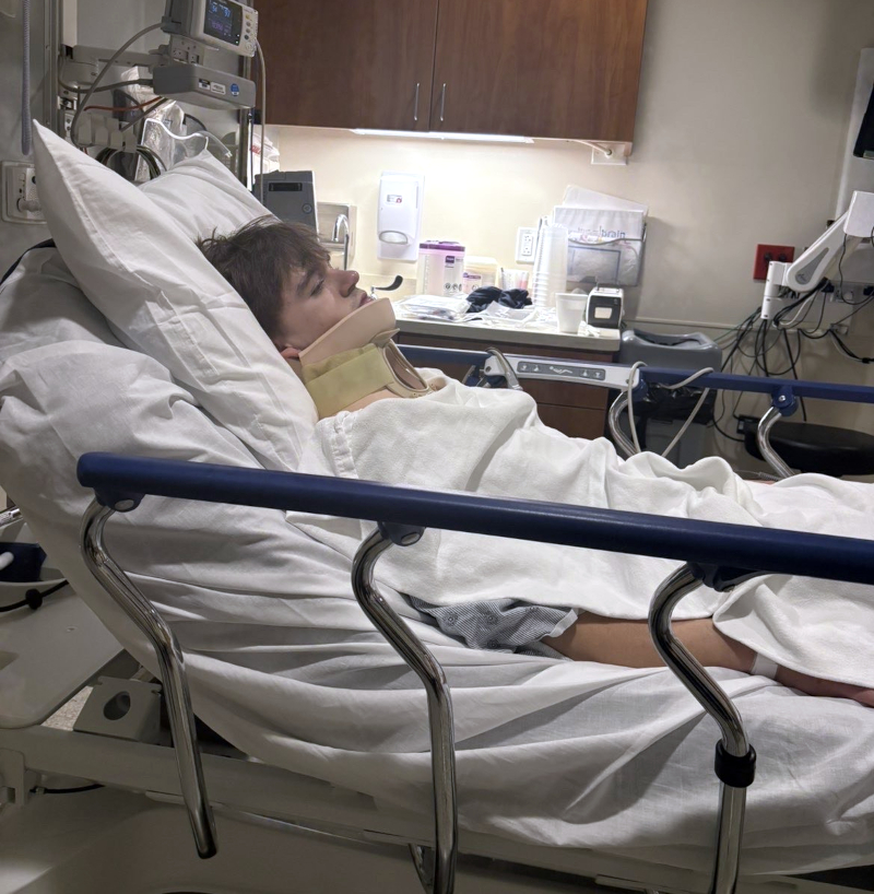Boy in hospital bed